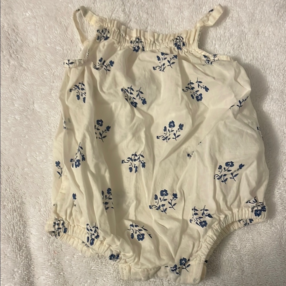 Floral Print Kids Romper - Cream and Blue